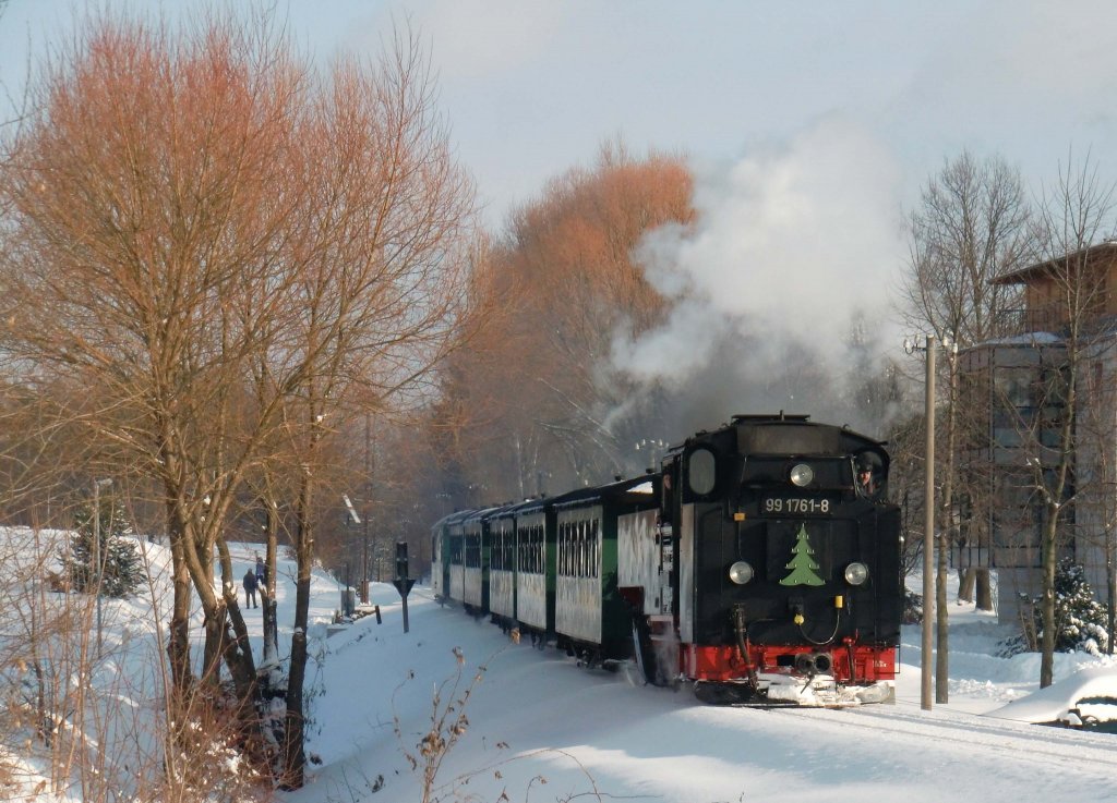 Die Lnitzgrundbahn im tiefsten Winter bei Moritzburg.