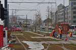 Bauarbeiten an der neuen Stra�enbahnhaltestelle am Hauptbahnhof der Stadt Luxemburg.